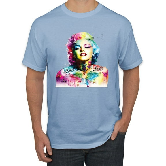 Wild Bobby Marilyn Monroe Multicolor Pop Art Pop Culture Men Graphic Tee, Light Blue, Large