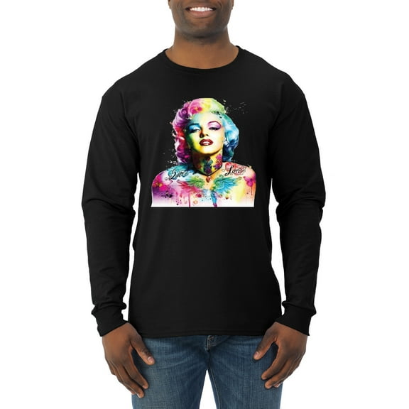 Wild Bobby Marilyn Monroe Multicolor Pop Art Pop Culture Men Long Sleeve Shirt, Black, Large