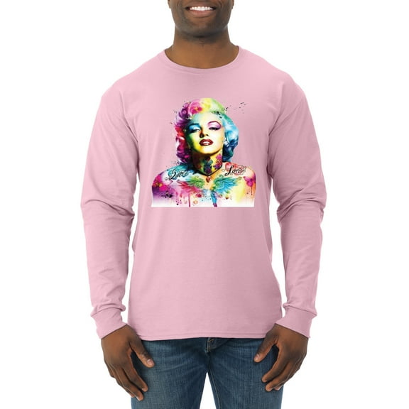 Wild Bobby Marilyn Monroe Multicolor Pop Art Pop Culture Men Long Sleeve Shirt, Light Pink, Medium