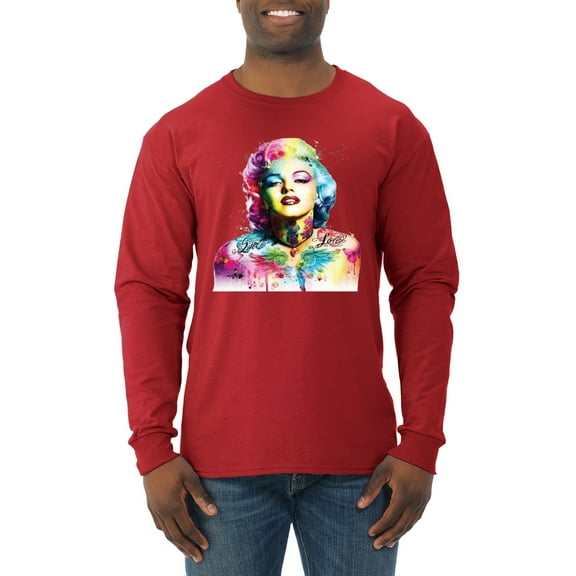 Wild Bobby Marilyn Monroe Multicolor Pop Art Pop Culture Men Long Sleeve Shirt, Red, Medium