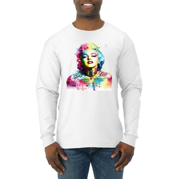 Wild Bobby Marilyn Monroe Multicolor Pop Art Pop Culture Men Long Sleeve Shirt, White, Medium