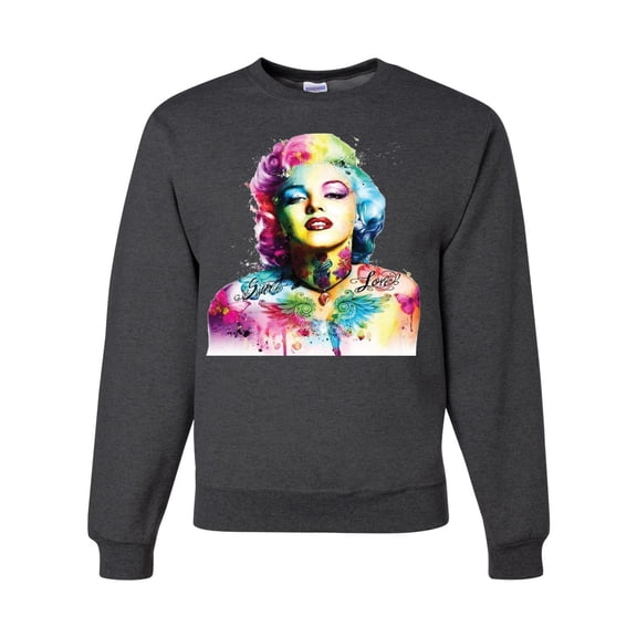 Wild Bobby Marilyn Monroe Multicolor Pop Art Pop Culture Unisex Crewneck Graphic Sweatshirt, Heather Black, X-Large