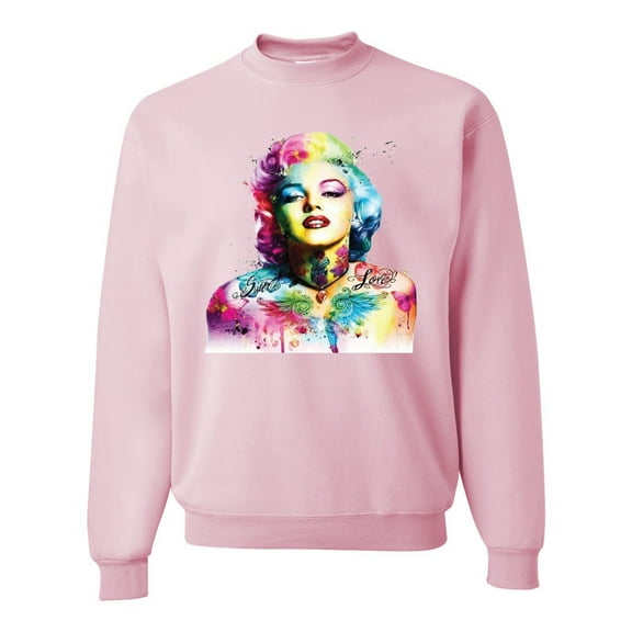 Wild Bobby, Marilyn Monroe Multicolor Pop Art Pop Culture Unisex Crewneck Graphic Sweatshirt, Light Pink, XX-Large