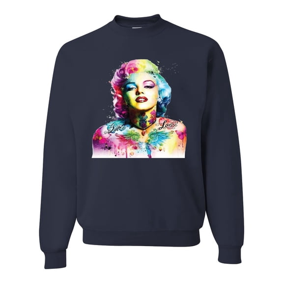 Wild Bobby Marilyn Monroe Multicolor Pop Art Pop Culture Unisex Crewneck Graphic Sweatshirt, Navy, X-Large