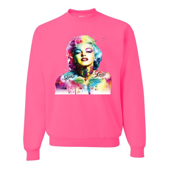 Wild Bobby Marilyn Monroe Multicolor Pop Art Pop Culture Unisex Crewneck Graphic Sweatshirt, Neon Pink, X-Large
