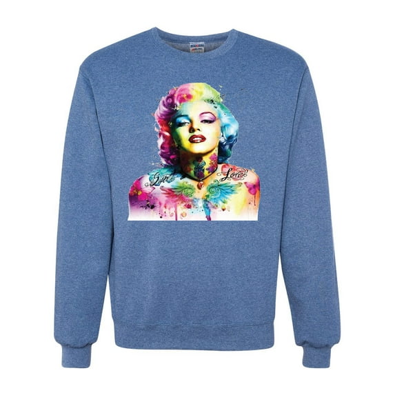 Wild Bobby Marilyn Monroe Multicolor Pop Art Pop Culture Unisex Crewneck Graphic Sweatshirt, Vintage Heather Blue, XX-Large