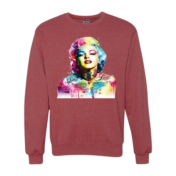 Wild Bobby Marilyn Monroe Multicolor Pop Art Pop Culture Unisex Crewneck Graphic Sweatshirt, Vintage Heather Red, X-Large