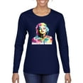 thumbnail image 1 of Wild Bobby Marilyn Monroe Multicolor Pop Art Pop Culture Women Graphic Long Sleeve Tee, Navy, Large, 1 of 1