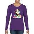 thumbnail image 1 of Wild Bobby Marilyn Monroe Multicolor Pop Art Pop Culture Women Graphic Long Sleeve Tee, Purple, X-Large, 1 of 1