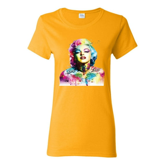 Wild Bobby Marilyn Monroe Multicolor Pop Art Pop Culture Women Graphic Tee, Gold, 3X-Large