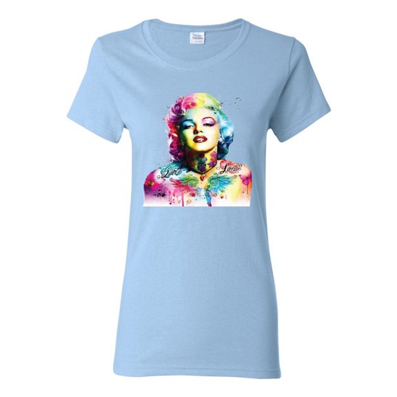 Wild Bobby Marilyn Monroe Multicolor Pop Art Pop Culture Women Graphic Tee, Light Blue, Medium