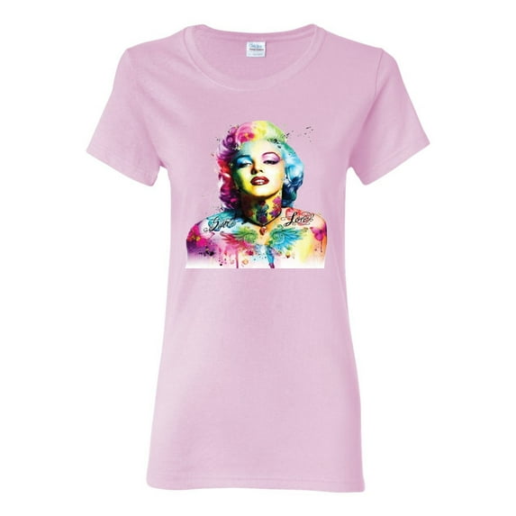 Wild Bobby Marilyn Monroe Multicolor Pop Art Pop Culture Women Graphic Tee, Light Pink, 3X-Large