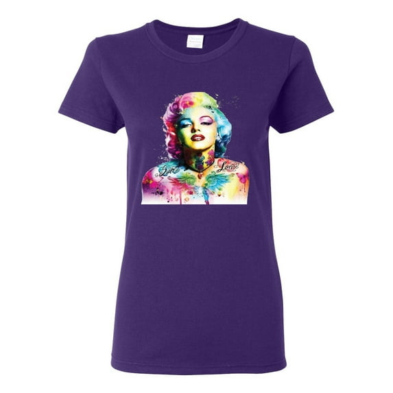 Wild Bobby Marilyn Monroe Multicolor Pop Art Pop Culture Women Graphic Tee, Purple, Small