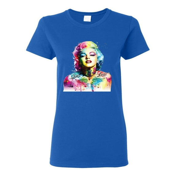 Wild Bobby Marilyn Monroe Multicolor Pop Art Pop Culture Women Graphic Tee, Royal, 3X-Large