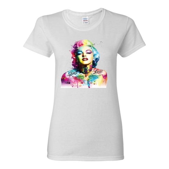 Wild Bobby Marilyn Monroe Multicolor Pop Art Pop Culture Women Graphic Tee, White, Small
