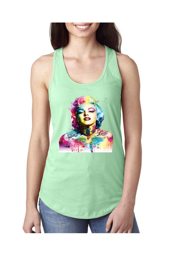 Marilyn Monroe Multicolor Pop Art Pop Culture Women Racerback Tank Top, Mint, Medium