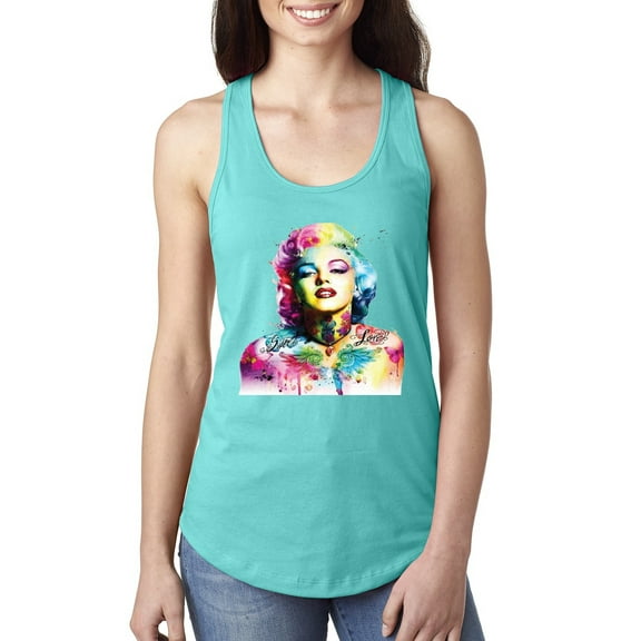 Wild Bobby Marilyn Monroe Multicolor Pop Art Pop Culture Women Racerback Tank Top, Tahiti Blue, X-Large