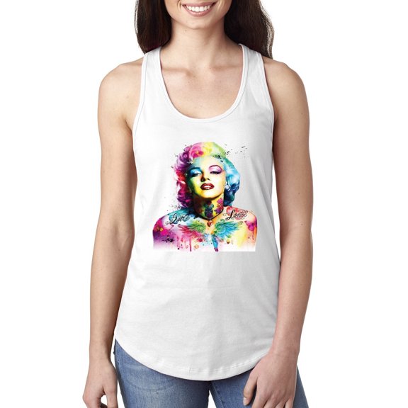 Wild Bobby, Marilyn Monroe Multicolor Pop Art Pop Culture Women Racerback Tank Top, White, Medium
