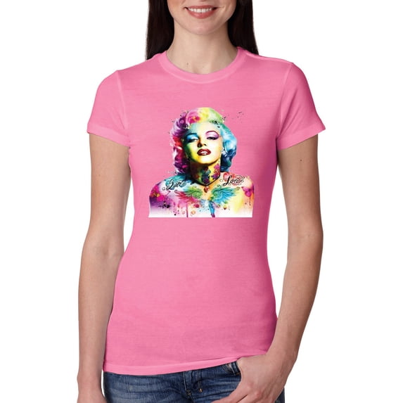 Wild Bobby Marilyn Monroe Multicolor Pop Art Pop Culture Women Slim Fit Junior Tee, Hot Pink, Small