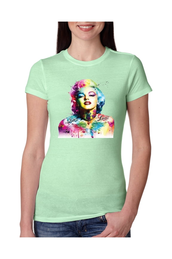 Marilyn Monroe Multicolor Pop Art Pop Culture Women Slim Fit Junior Tee, Mint, Large