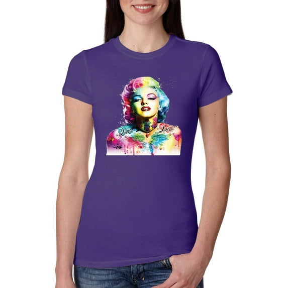 Wild Bobby Marilyn Monroe Multicolor Pop Art Pop Culture Women Slim Fit Junior Tee, Purple Rush, Large