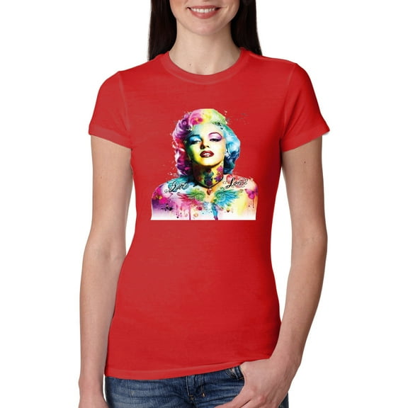 Wild Bobby Marilyn Monroe Multicolor Pop Art Pop Culture Women Slim Fit Junior Tee, Red, X-Large
