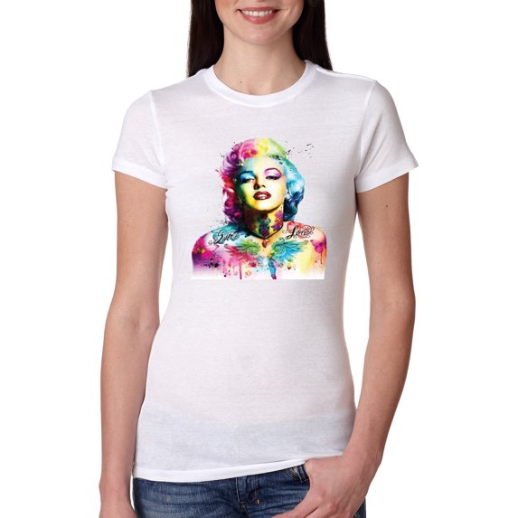 Wild Bobby Marilyn Monroe Multicolor Pop Art Pop Culture Women Slim Fit Junior Tee, White, X-Large