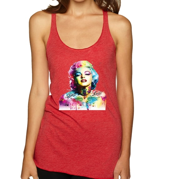Wild Bobby Marilyn Monroe Multicolor Pop Art Pop Culture Women Tri-Blend Racerback Tank Top, Vintage Red, Medium