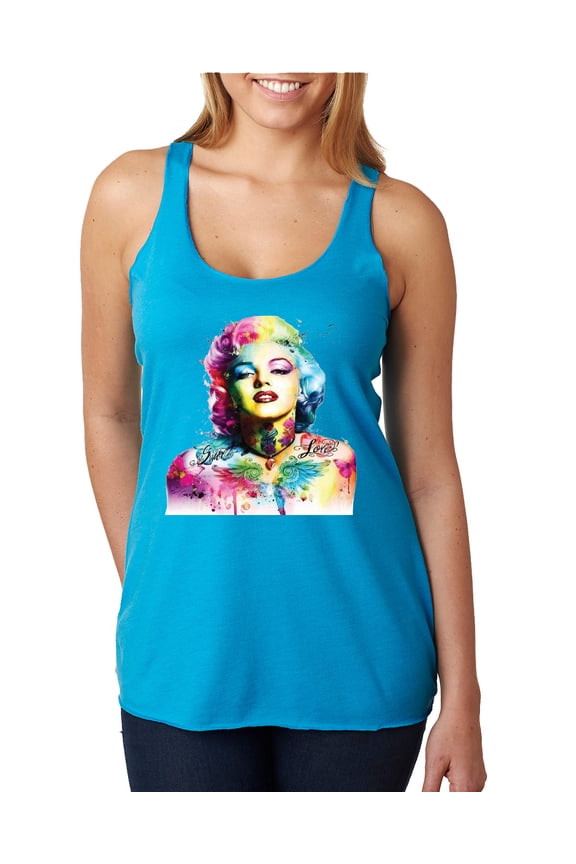 Marilyn Monroe Multicolor Pop Art Pop Culture Women Tri-Blend Racerback Tank Top, Vintage Turquoise, Large
