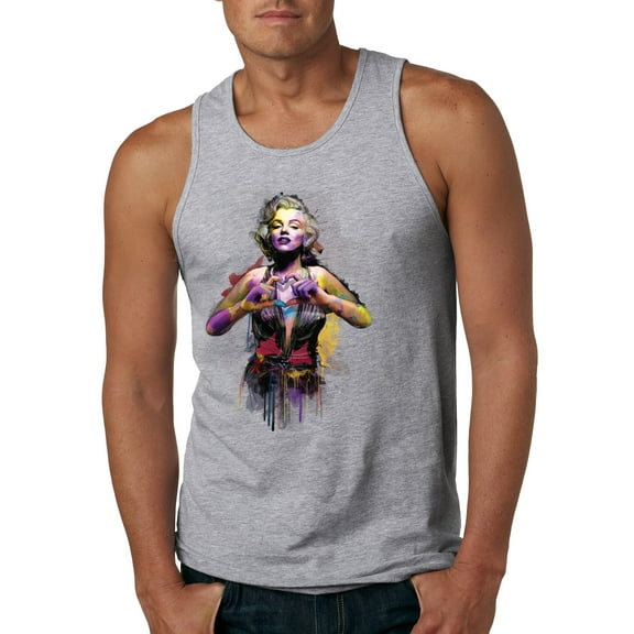 Wild Bobby Marilyn Monroe Watercolor Love Pop Culture Men Graphic Tank Top, Heather Grey, Medium