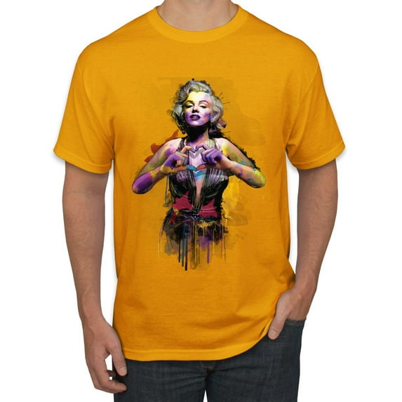 Wild Bobby Marilyn Monroe Watercolor Love Pop Culture Men Graphic Tee, Gold, 5X-Large