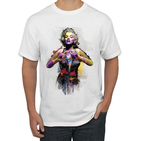 Wild Bobby Marilyn Monroe Watercolor Love Pop Culture Men Graphic Tee, White, 5X-Large