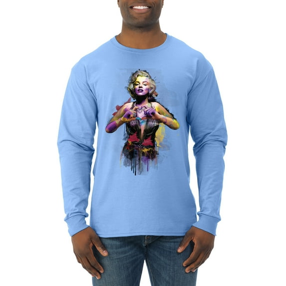 Wild Bobby Marilyn Monroe Watercolor Love Pop Culture Men Long Sleeve Shirt, Light Blue, XX-Large