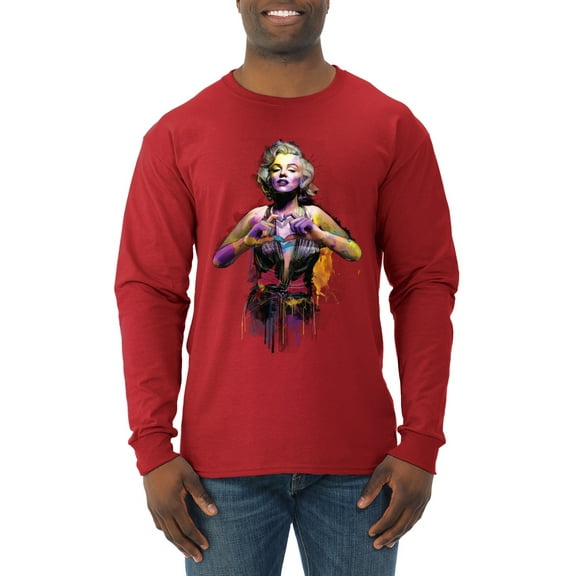Wild Bobby Marilyn Monroe Watercolor Love Pop Culture Men Long Sleeve Shirt, Red, X-Large