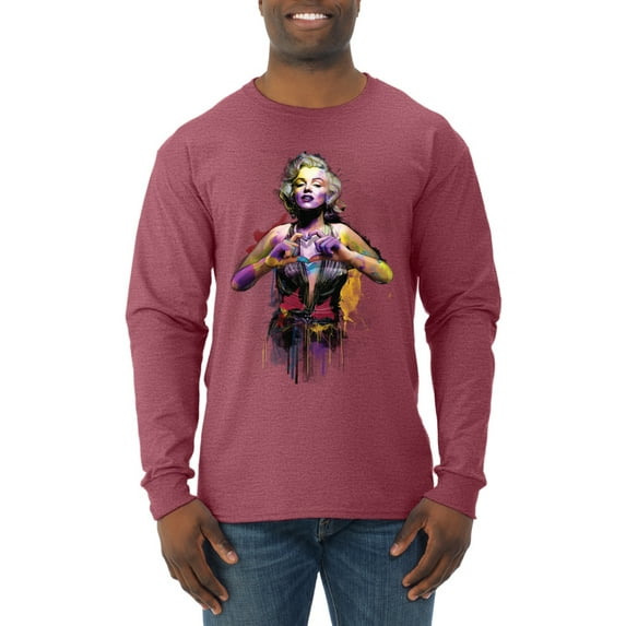 Wild Bobby Marilyn Monroe Watercolor Love Pop Culture Men Long Sleeve Shirt, Vintage Heather Red, Small