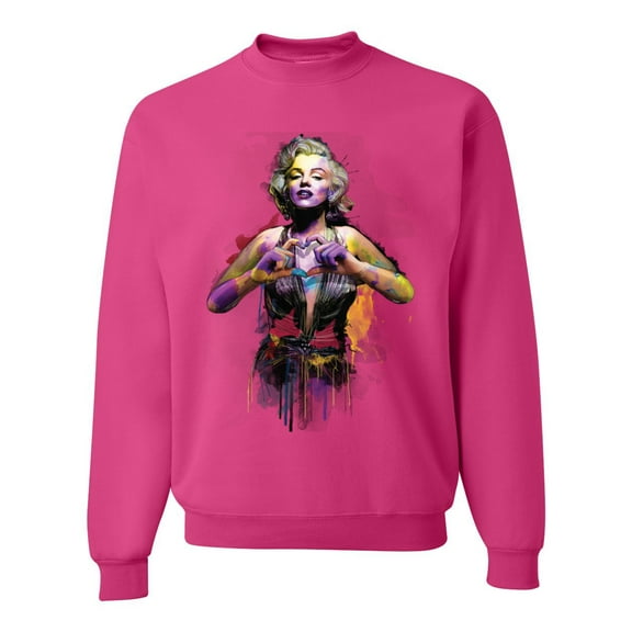 Wild Bobby Marilyn Monroe Watercolor Love Pop Culture Unisex Crewneck Graphic Sweatshirt, Fuschia, 3X-Large