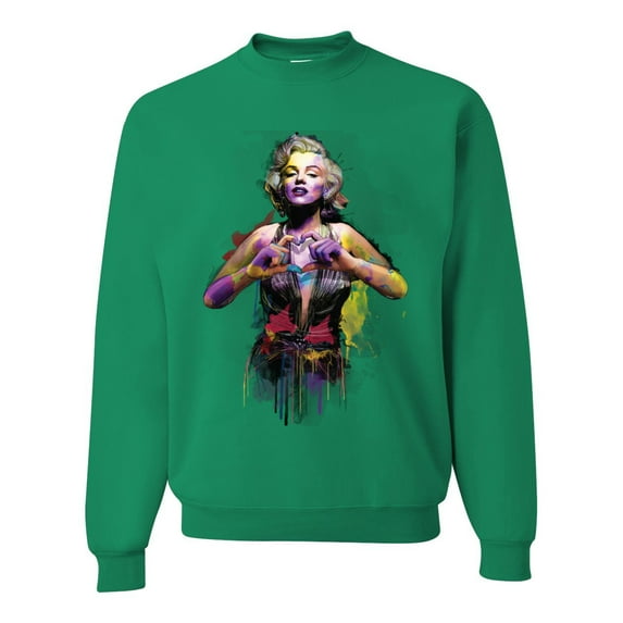 Wild Bobby Marilyn Monroe Watercolor Love Pop Culture Unisex Crewneck Graphic Sweatshirt, Kelly, 5X-Large