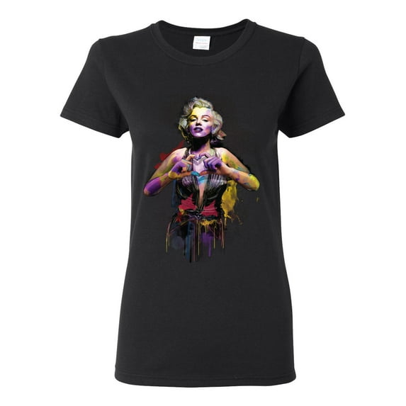 Wild Bobby Marilyn Monroe Watercolor Love Pop Culture Women Graphic Tee, Black, Small