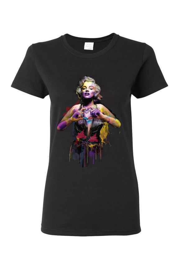Marilyn Monroe Watercolor Love Pop Culture Women Graphic Tee, Black, X-Large
