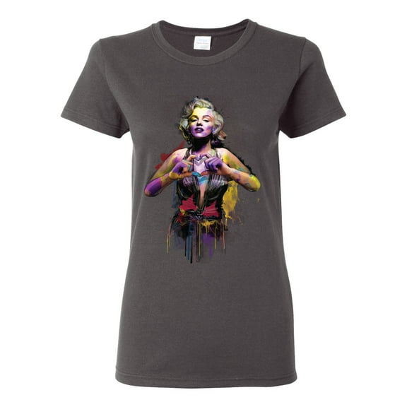Wild Bobby Marilyn Monroe Watercolor Love Pop Culture Women Graphic Tee, Charcoal, X-Large