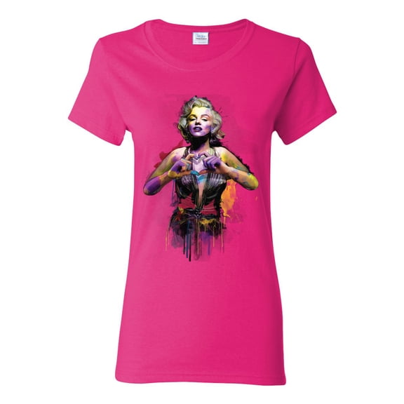 Wild Bobby Marilyn Monroe Watercolor Love Pop Culture Women Graphic Tee, Fuschia, Small