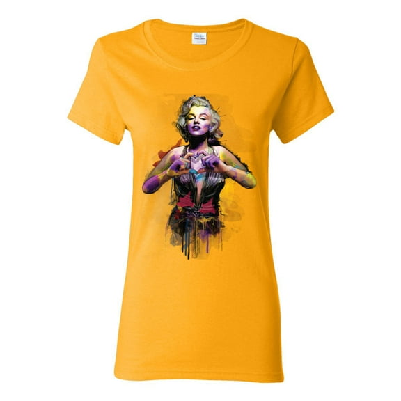 Wild Bobby Marilyn Monroe Watercolor Love Pop Culture Women Graphic Tee, Gold, 3X-Large