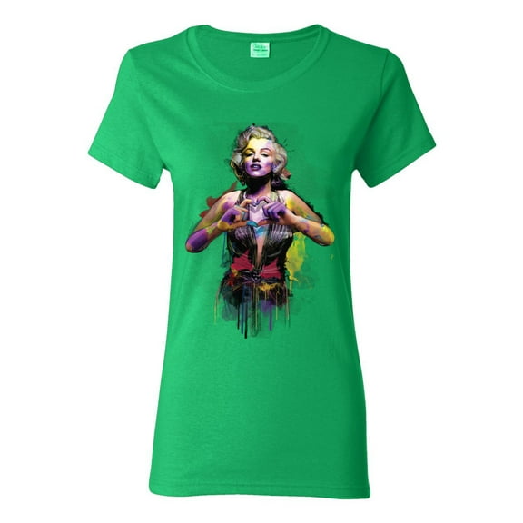 Wild Bobby Marilyn Monroe Watercolor Love Pop Culture Women Graphic Tee, Kelly, Small