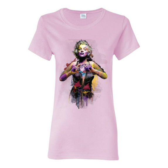Wild Bobby Marilyn Monroe Watercolor Love Pop Culture Women Graphic Tee, Light Pink, X-Large