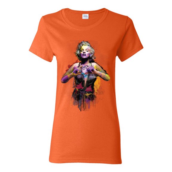 Wild Bobby Marilyn Monroe Watercolor Love Pop Culture Women Graphic Tee, Orange, XX-Large