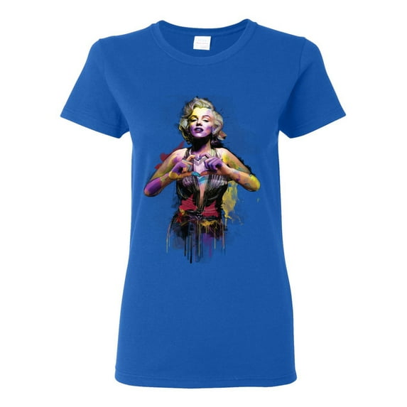 Wild Bobby Marilyn Monroe Watercolor Love Pop Culture Women Graphic Tee, Royal, Large