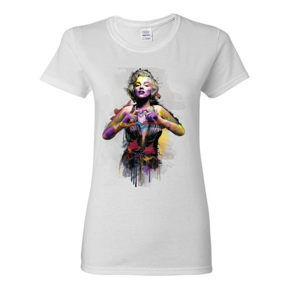 Wild Bobby Marilyn Monroe Watercolor Love Pop Culture Women Graphic Tee, White, Large