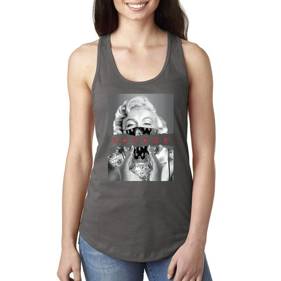 Wild Bobby, Marilyn Savage Bandana, Streetwear, Ladies Racerback Tank Top, Dark Grey, Small