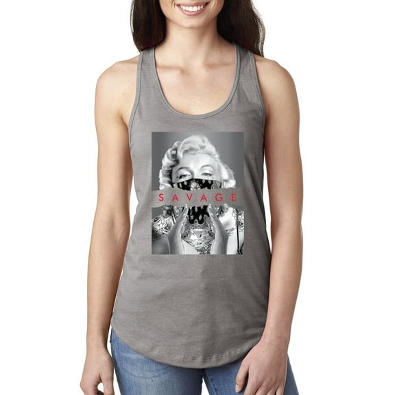Wild Bobby, Marilyn Savage Bandana, Streetwear, Ladies Racerback Tank Top, Heather Grey, X-Large