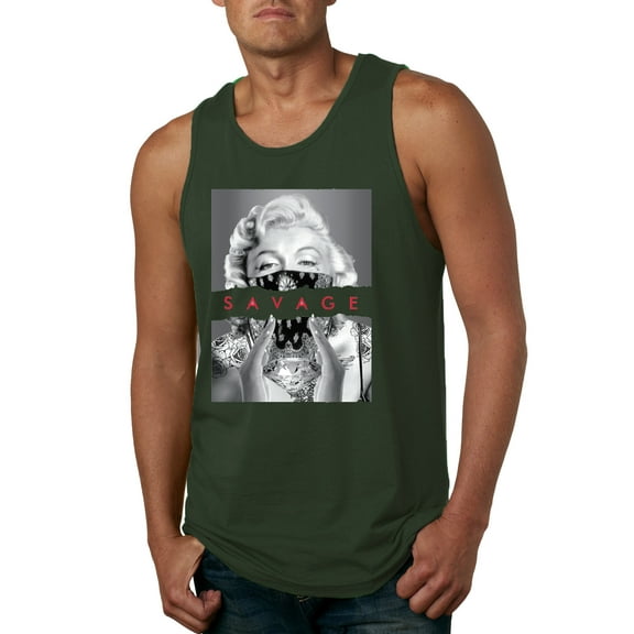 Wild Bobby, Marilyn Savage Bandana, Streetwear, Men Graphic Tank Top, Forest Green, Large